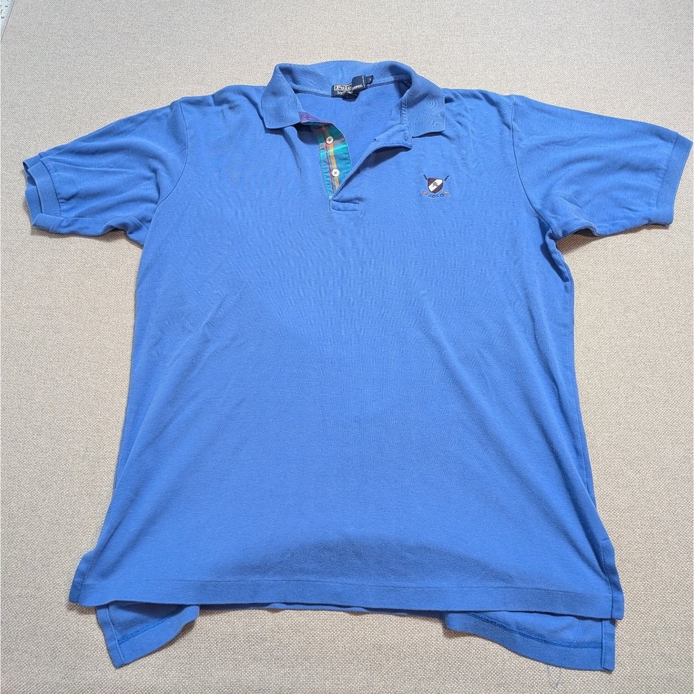 Polo Ralph Lauren Men's L Blue Cotton Golf Logo Short Sleeve Polo Shirt Logo